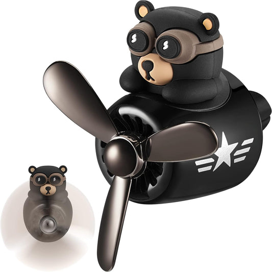 Bear Pilot Car Air Freshener with Rotating Propeller