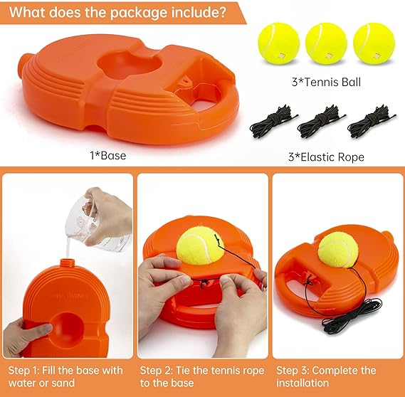 Portable Tennis Trainer with Rebound Ball: Solo Practice for Kids, Adults and Beginners